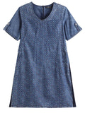 LIH HUA feminino plus size denim vestido outono chique vestidos elegantes para gorducho vestido de algodão tecido feminino