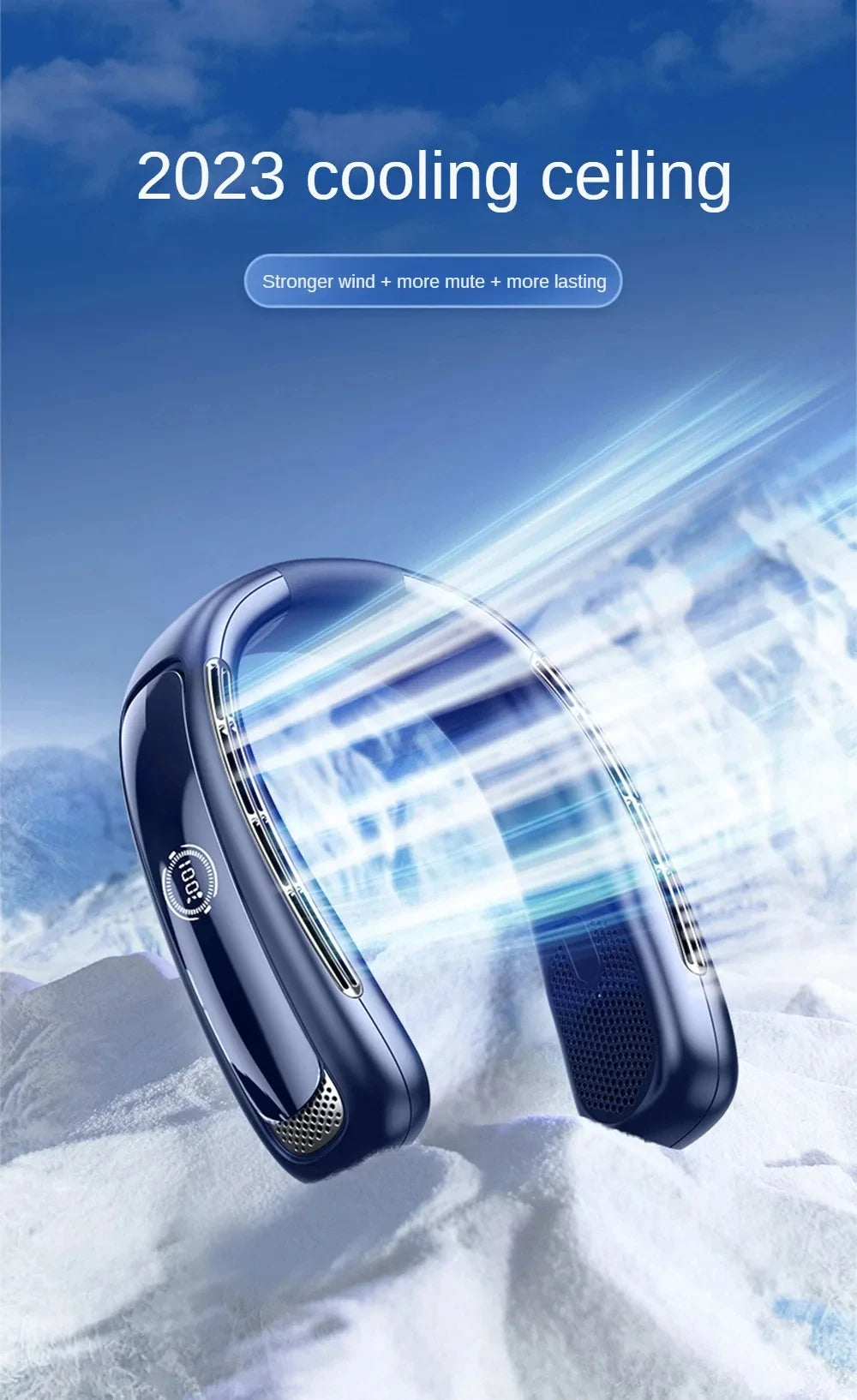 15000mah Portable Neck Fan Smart Digital Display USB Rechargeable Outdoors Bladeless Silent Cooling Neck Fan