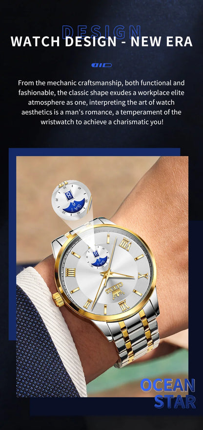 OLEVS 3638 Mens Watch Original Quartz Watch Stainless Steel Waterproof Luminous Large Dial Day Date Watches Luxury Men Box Reloj