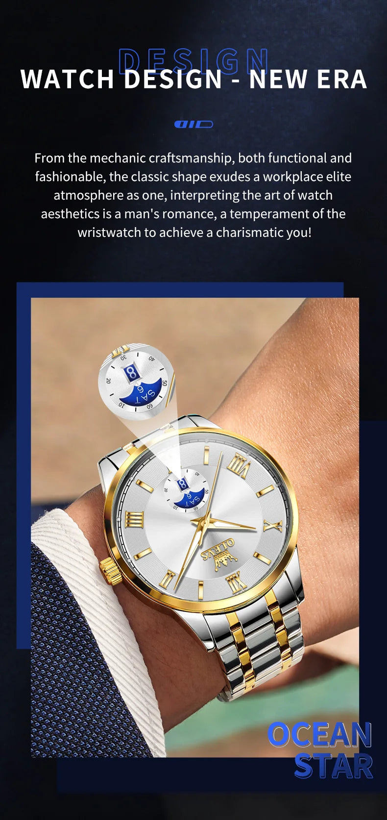 OLEVS 3638 Mens Watch Original Quartz Watch Stainless Steel Waterproof Luminous Large Dial Day Date Watches Luxury Men Box Reloj