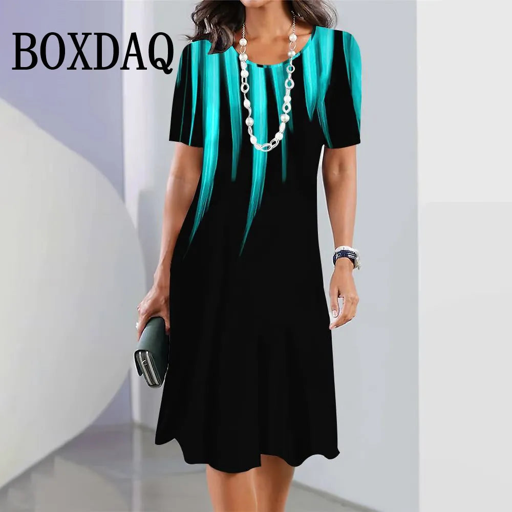 Plus Size Women Dresses Summer Fashion Gradient Printed Dress Casual Street Short Sleeve O-Neck Loose A-Line Dress Big Sizes 9XL