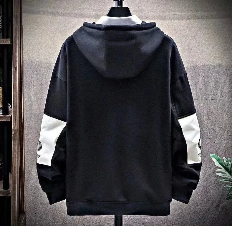 Men's Clothing Spliced Sweatshirts for Man Hoodies Black Hooded Graphic Aesthetic Cotton Harajuku Fashion No Brand Sweat Shirt