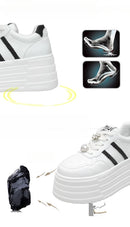 8cm Leather Flats Casual Dad Shoes Chunky Sneakers 2025 Women Platform Sports Shoes Ladies Skateboard Hidden Heels Shoes Tennis