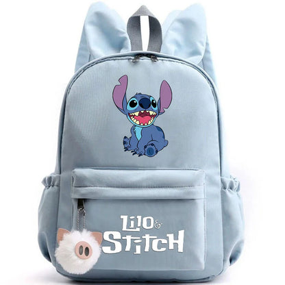 Mochila Disney Lilo Stitch para niñas, niños y adolescentes, informal, escolar, de viaje, con orejas de conejo