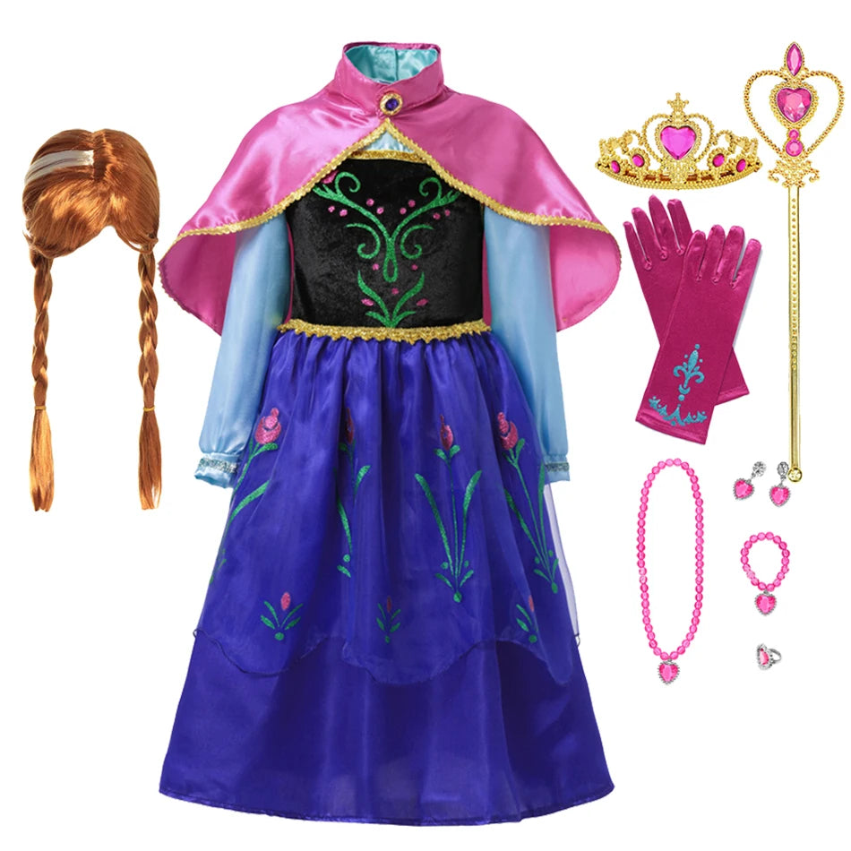 Fantasia de Verão das Rainhas Elsa e Anna – Vestido de Princesa para Meninas e Crianças Pequenas – Ideal para Halloween, Cosplay e Festas (Para 2 a 10 Anos)