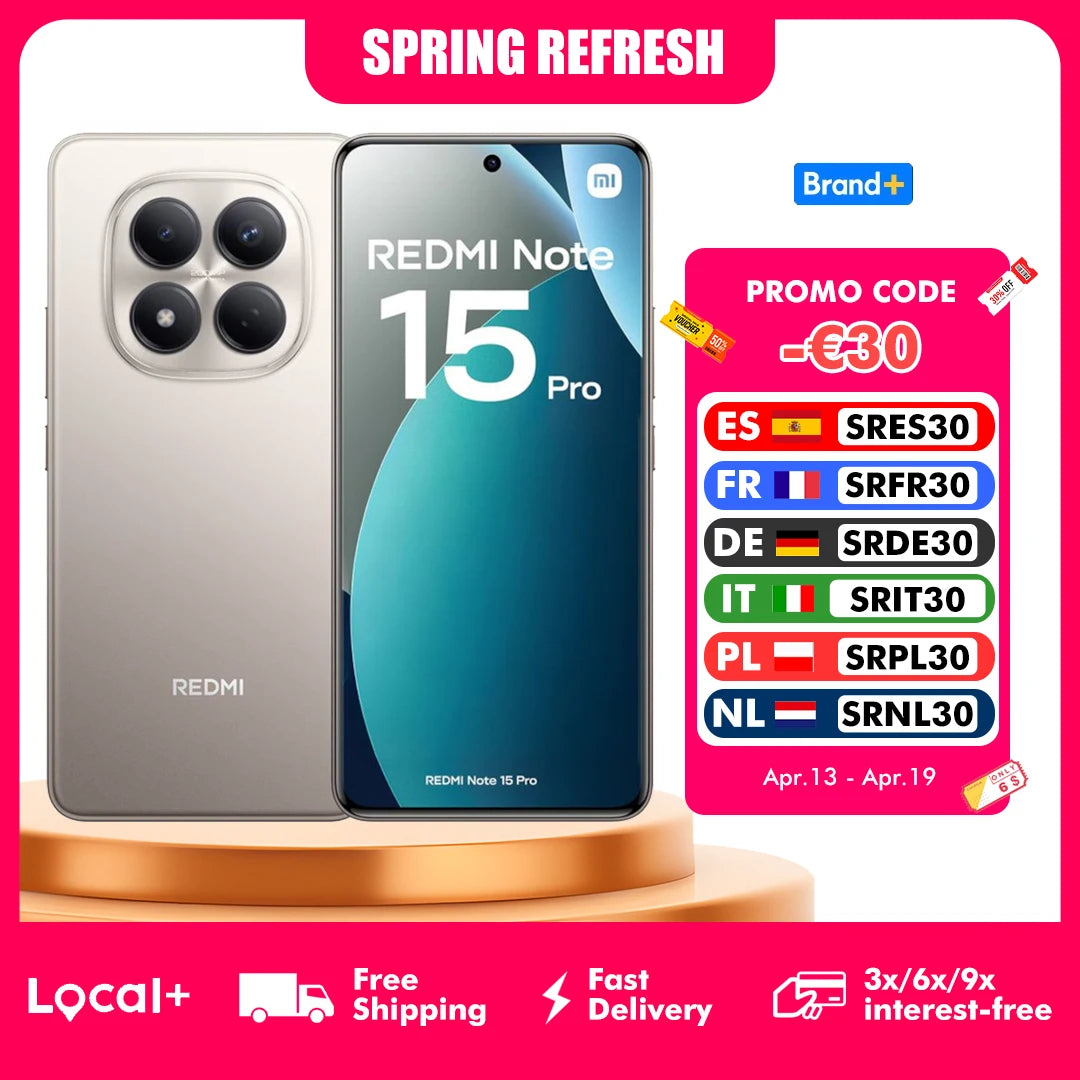Xiaomi Redmi Note 15 Pro 4G 8GB 256GB 12GB 512GB 6.77" AMOLED Display MTK Helio G200-Ultra 200MP Camera 6500mAh Battery