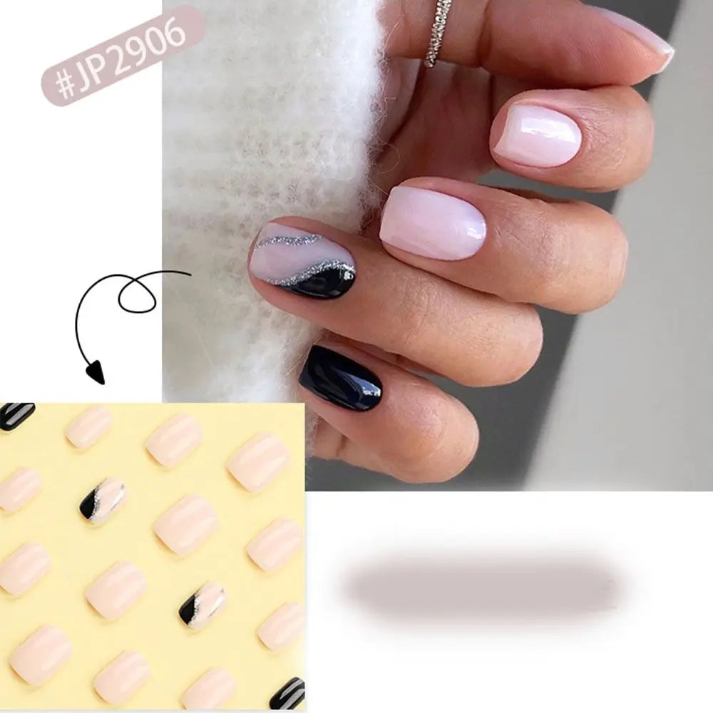 24Pcs/Box Aurora False Nail Detachable Short Round Fake Nails for DIY for Salon French Nail Tips Full Cover Press On Nails