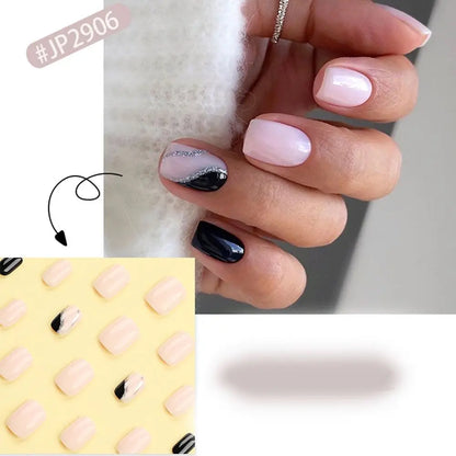 24Pcs/Box Aurora False Nail Detachable Short Round Fake Nails for DIY for Salon French Nail Tips Full Cover Press On Nails