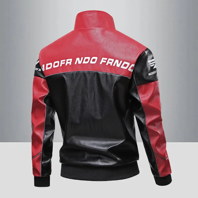 Motorcycle leather jacket, men's leather jacket, contrasting racing jacket, trendy brand seasonal couple style, loose fit