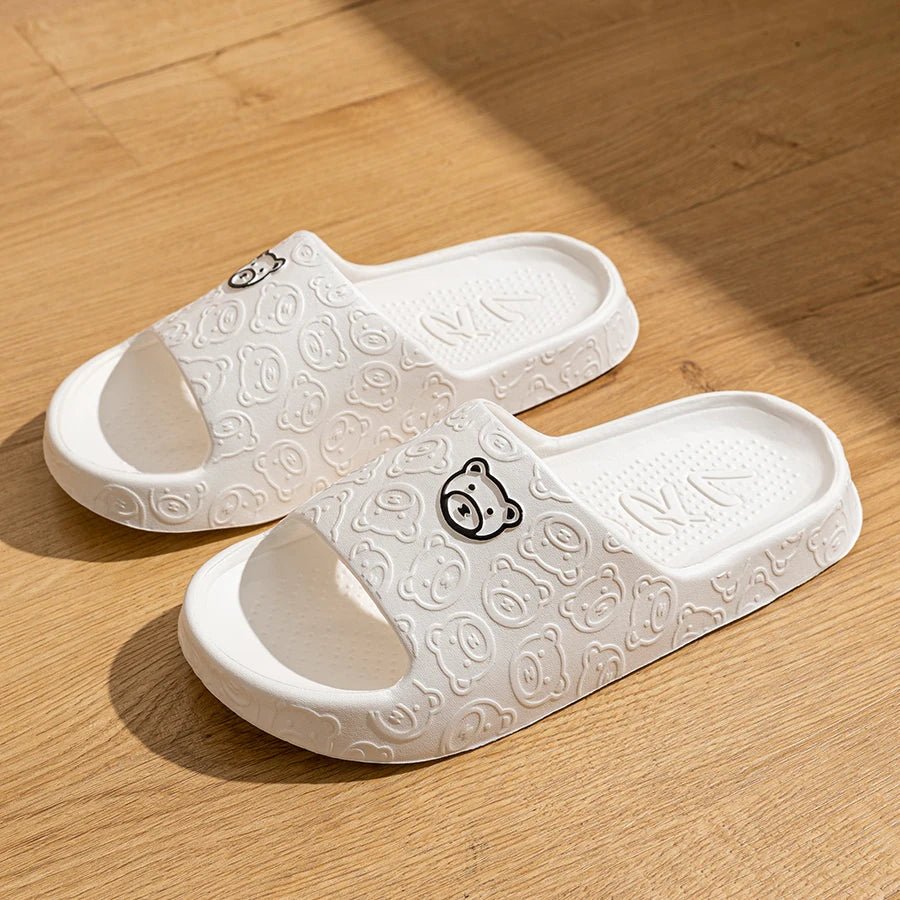 Summer Women Casual Slippers Cute Bear Indoor Soft Sole Outdoor Non-slip Air Cushion Lightness Men Fashion Flat Shoes