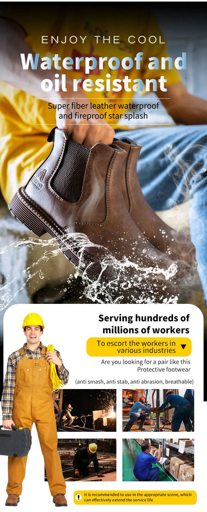Latest 2023 Waterproof Men Leather Boots Steel Toe Cap Safety Work Shoes Anti Smashing Indestructible Construction Welding Boots