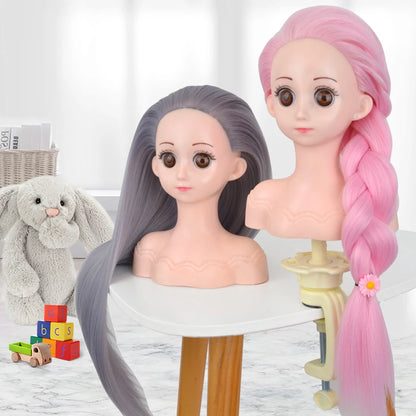 Cabeça de peruca de manequim com cabelo sintético com suporte de peruca ajustável cabeça de manequim estilo cabeleireiro cabeça de treinamento cabeça de boneca