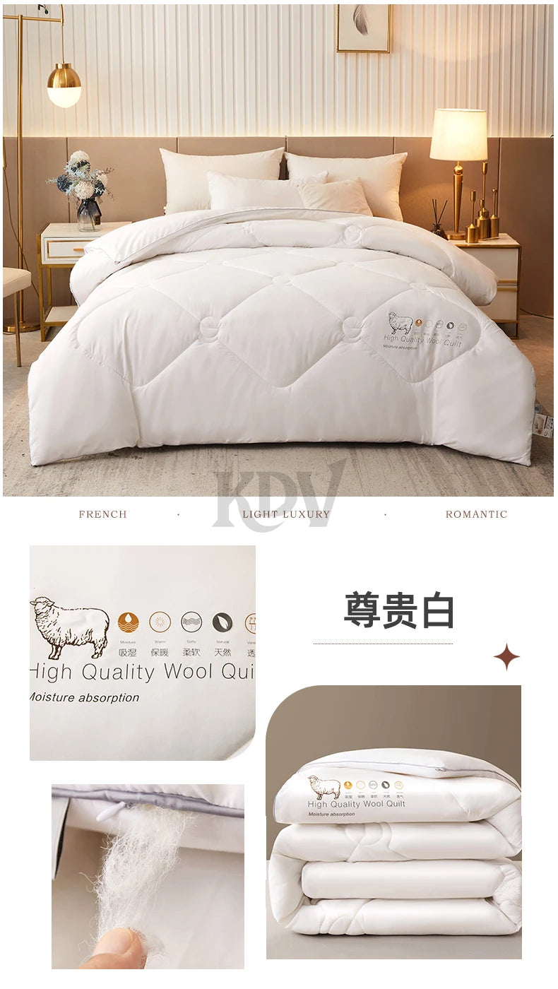 Luxury 100% Wool Quilt Core Autumn Winter Thickened Warm Quilted Comforter Fluffy Soft King Queen Size Solid White Duvet Insert