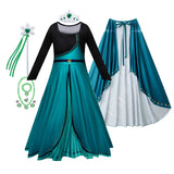 Girls Party Elegant Dresses Anna Princess Girl Cosplay Costume Dark Green Dress With Cloak Carnival Party Kids Birthday Clothes