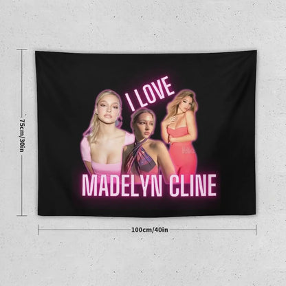 I Love Madelyn Cline Cursed Fan Collage Neon Pink Effect Tapestry House Decor Wall Decoration Wall Hanging Wall Tapestry