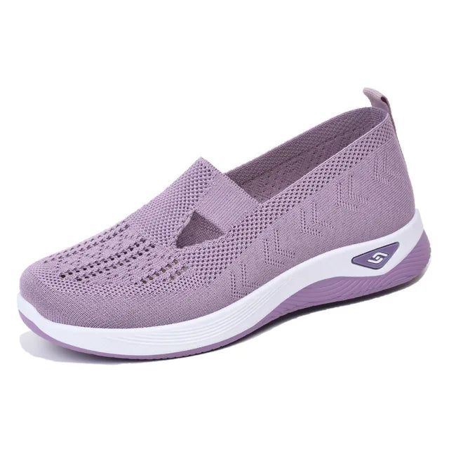 Sapatilhas de malha macia para mulheres, conforto respirável, calçados esportivos casuais, leves, ocas, sapatilhas de malha, verão