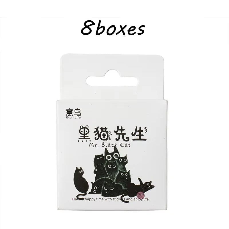 Mr. Paper 46pcs/Box Kawaii Black Cat Stickers Items Decoration DIY Handbook Stickers Boxed Cute Stickers Korean Stationery