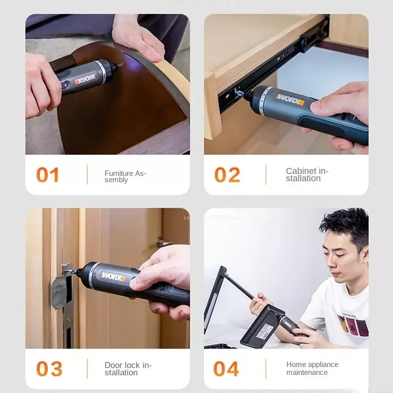 Juego de destornilladores eléctricos WORX WX242 de 4 V, destornilladores eléctricos inalámbricos inteligentes, recargables por USB, juego de 30 puntas, minitaladro, herramienta eléctrica