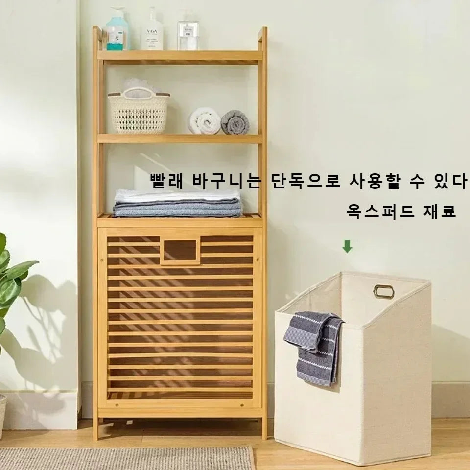 Laundry Hamper Bathroom Rack High-capacity Bamboo Laundry Baskets With Shelf With Tilt Out Basket Wooden Storage Hamper Racks