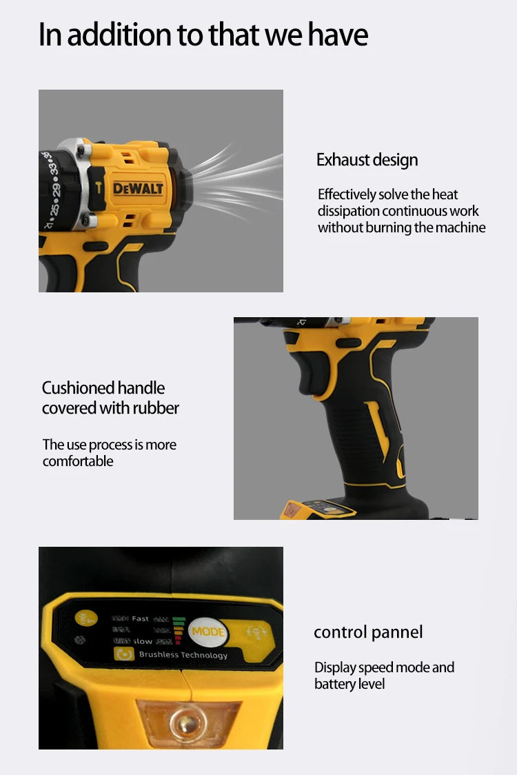 DeWalt DCD805 20V Brushless Cordless Impact Drill 1/2 Rechargeable  Variable Speed Power Supply Powerful Electric Tools