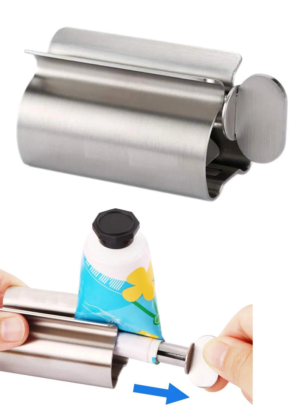 Accesorios de baño Exprimidor de pasta de dientes con rodillo de acero inoxidable, dispensador giratorio para ungüentos y cosméticos