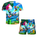 Summer anime Super Mario fashion cute boy 3D top T-shirt+shorts two-piece set Mario girl and boy top short sleeved shorts