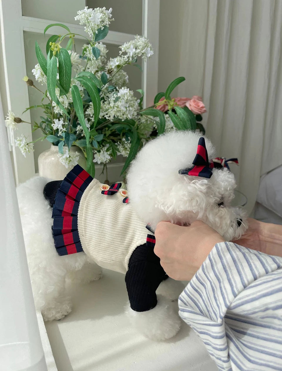 FATHIN Dog Princess Dresses Puppy Bow Knot Dress Luxury Pet Skirt Striped Dresses for Small Medium Cats