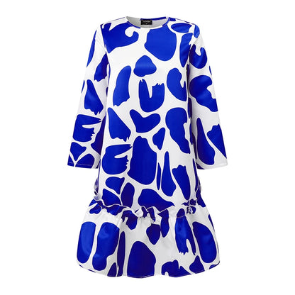 Plus Size 5XL VONDA Women Elegant Midi Dress 2024 Bohemian Printed Sundress Autumn Long Sleeve Casual Loose Robe Femme Vestidos