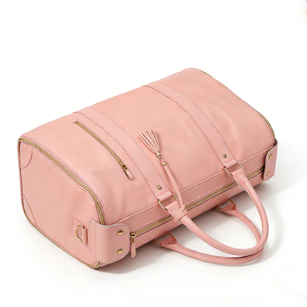 1pc Foldable Women's Travel Convenient Carry-on Clothing Bag Large PU Leather Duffel Bag Women's Business Travel Bag