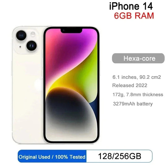 iPhone 14 128 GB 256 GB ROM 6 GB RAM Pantalla OLED Super Retina de 6,1" con Face ID, NFC, A15 5G