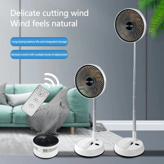 Portable Oscillating Standing Fan with Remote Control, Foldable Desk Fan, Rechargeable Battery-Powered Pedestal Fan for Camping