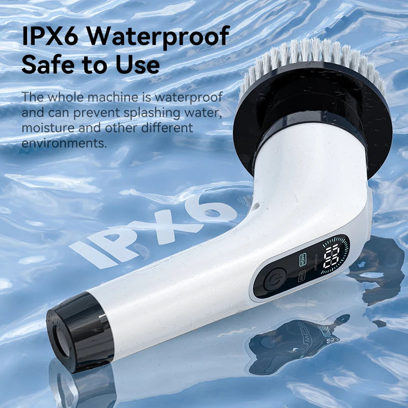 Escova de limpeza elétrica sem fio, portátil, chuveiro, limpador giratório, multifuncional, com 7 cabeças, banheiro, cozinha