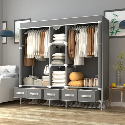 Clothing Cupboard Large-sized Moisture-proof and Dustproof Cloth Wardrobe Open Closets With 5 Bedroom Furniture 185cm Cabinets