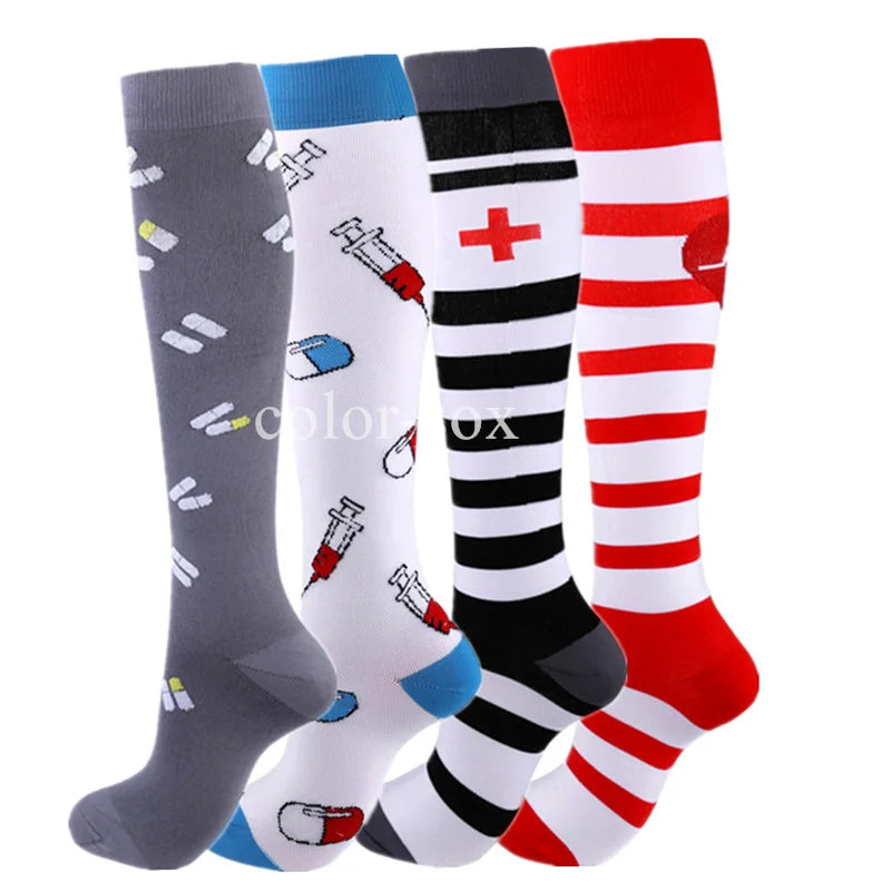 4 Pairs/Pack Compression Socks High Sports Socks for Women Men Running Hiking Edema Diabetes Varicose Veins Socks 20-30mmHg