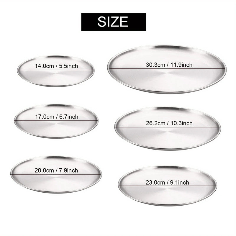 4Pcs Stainless Steel Round Plate Bone Spitting Dish Shallow Tray Metal Camping Plate Dining Disc BBQ Picnic Dishes Cookware