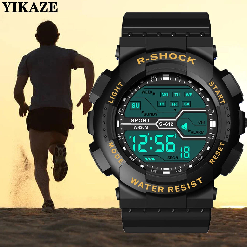 Relógio Masculino Esportivo para Atividades ao Ar Livre – Multifuncional, Tela Grande, LED, Eletrônico, À Prova d'Água, Luminoso, Digital e Estilo Militar