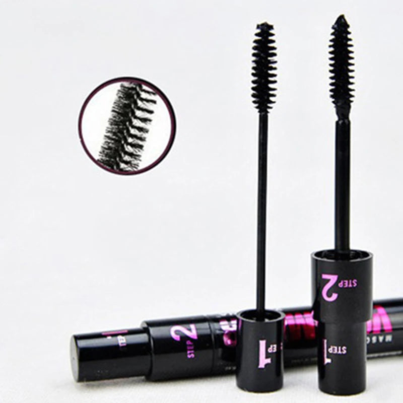 1PC 2in1 Black Double Purpose Mascara Waterproof Lengthen Lash Extension Sweatproof Curling Brushes Eye Fiber Mascara Eyelashes