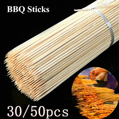 30/50 pces de madeira descartável grill grelhar ferramentas para churrasco ao ar livre cozinhar varas de churrasco espetos de bambu ferramentas de churrasco varas de frutas