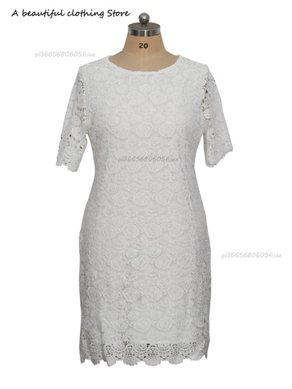Plus size elegante vestidos de festa mulher branca verão bordado floral casamento convidado magro lápis midi vestido
