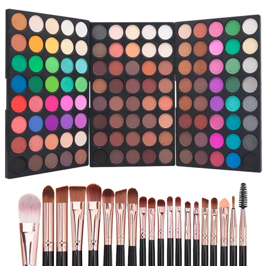 Paleta de sombras de ojos mate con brillo de 120 colores, maquillaje natural resistente al agua de larga duración con 20 pinceles de maquillaje, kit cosmético 