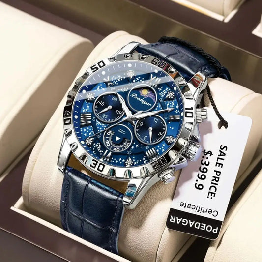 POEDAGAR Luxury Men's Watch Waterproof Luminous Chronograph Watch For Men Military High Quality Leather Quartz Men's Watches Reloj