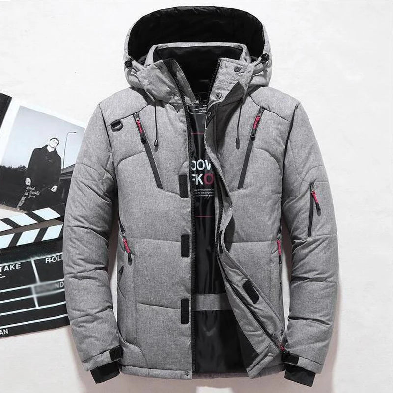 Chaqueta de plumón de 20 grados para hombre, parka de invierno para hombre, chaqueta de plumón de pato blanca con capucha para exteriores, abrigo de nieve acolchado grueso y cálido de gran tamaño M-4XL