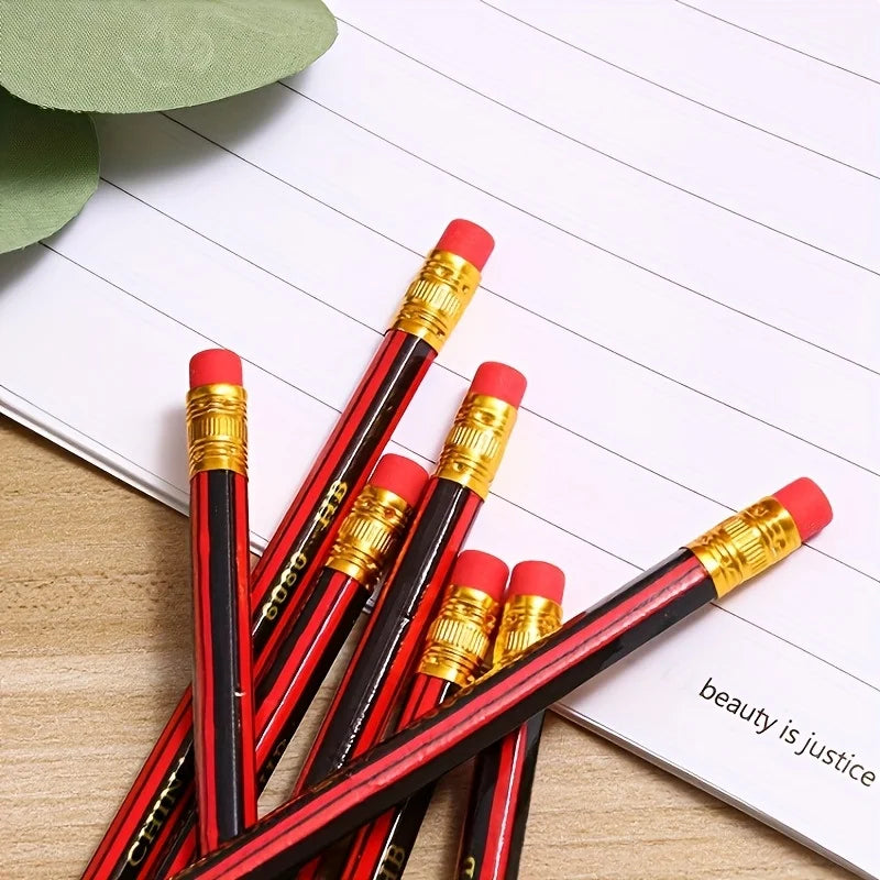 HB Wooden Pencils with Erasers -  Red & Black Barrels for Writing Drawing and Sketching - Ideal for Students and Office Supplies