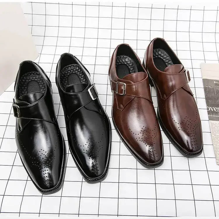 Large Size 48 Men's Leather Shoes with Buckle, Block Carving, Slip-On, Square Toe, Board Shoes, Trendy Adult Footwear