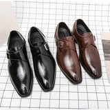 Large Size 48 Men's Leather Shoes with Buckle, Block Carving, Slip-On, Square Toe, Board Shoes, Trendy Adult Footwear
