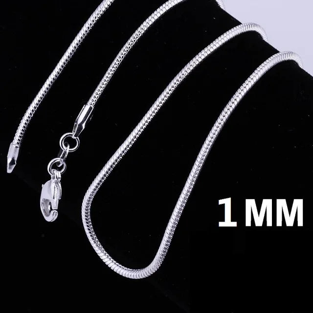 Colar de Corrente Cobra para Homens e Mulheres, prata esterlina 925, moda tira, alta qualidade, 1mm