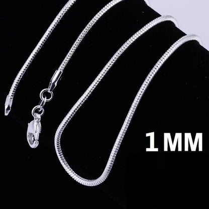 Snake Chain Necklace for Men and Women, 925 Sterling Silver, Fashion Sliver, High Quality, 1mm 