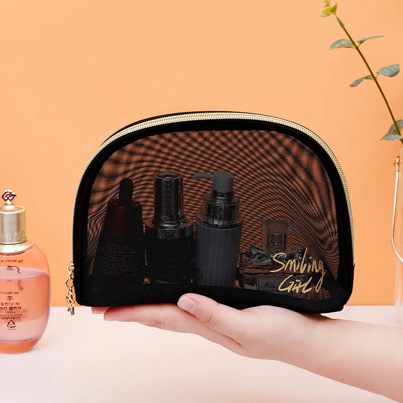 1pc Black Mesh Women'S Cosmetic Bag Transparent Travel Comsetics Brushes Organizer Beauty Case Small Large Toiletry Makeup Bag