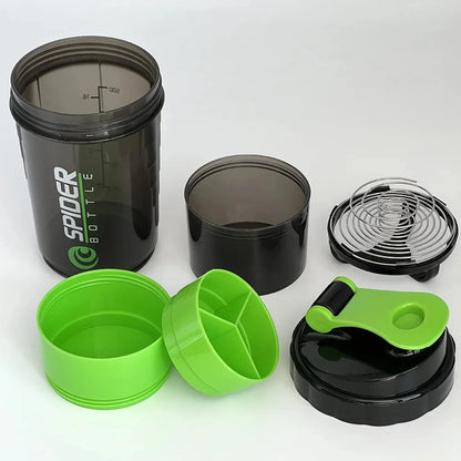 3 Layers Protein Shaker Bottles with Mix Ball Leak Proof Water Bottle for Protein Mixes with Powder Storage and Pill Organizer