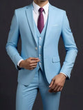 Men's Fashionable Gentleman Business British Style Solid Color Banquet Host Casual Wedding Suit (Blazer + Vest + Trousers)